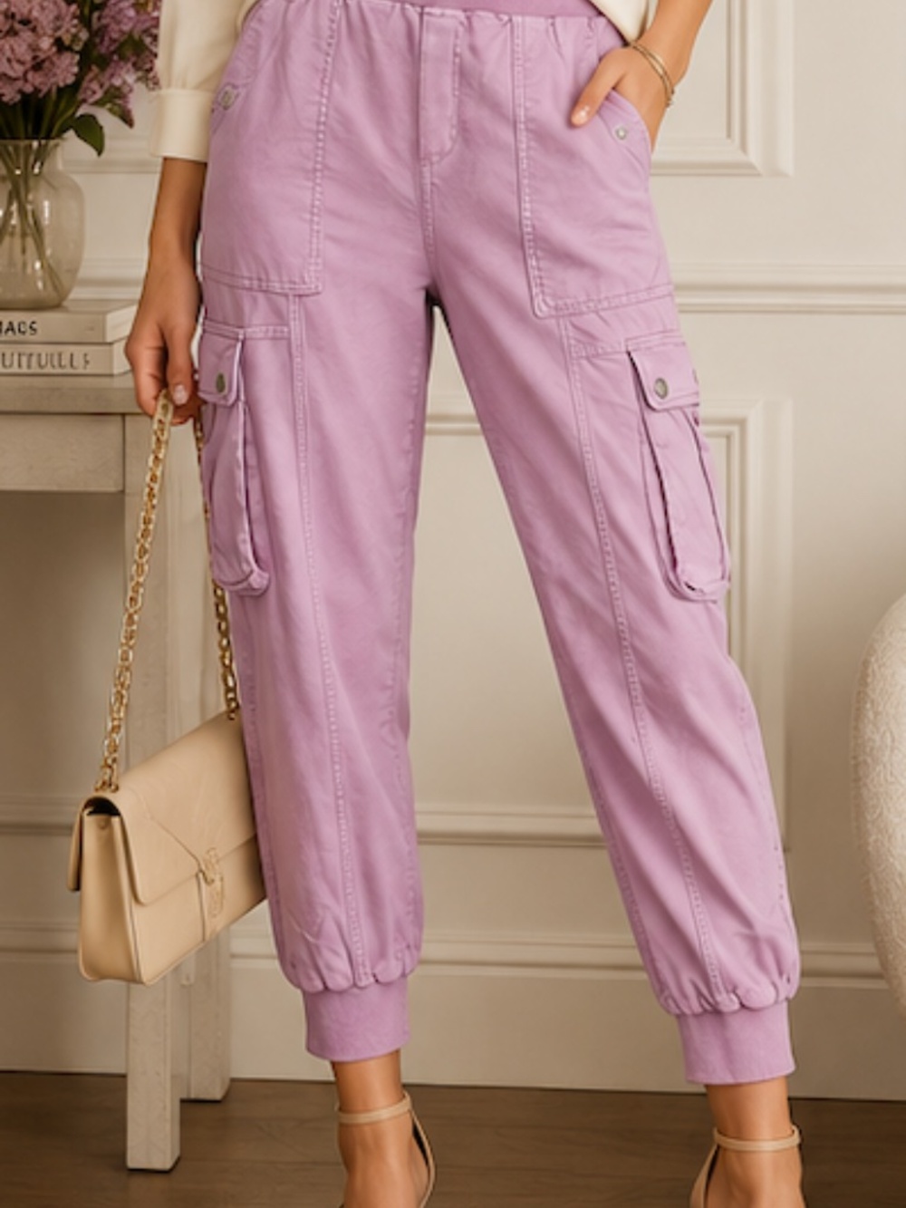 Anthropologie Lavender Cargo Ankle Pants